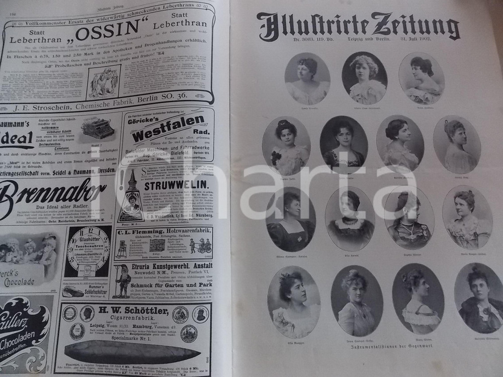 Giornale, rivista storica 1902 ILLUSTRIRTE ZEITUNG Instrumentalistinnen der Gegenwart Rivista nÂ°3083 1