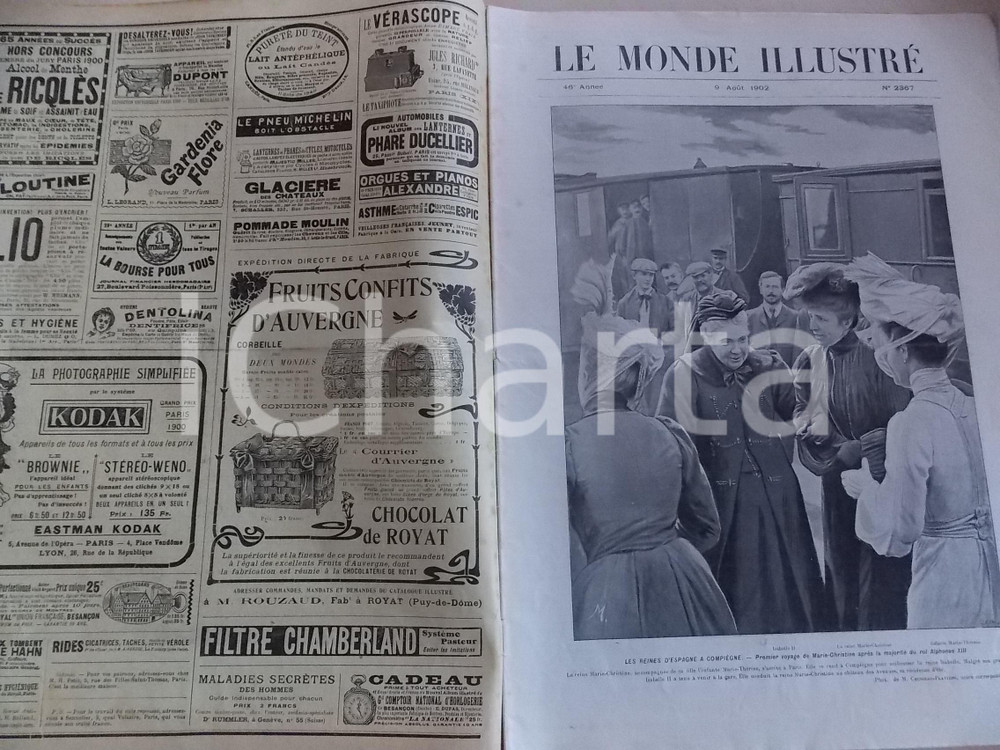 Giornale, rivista storica 1902 LE MONDE ILLUSTRÃ‰ Voyage de MarieChristine d Espagne Sovracoperta nÂ° 2367 1