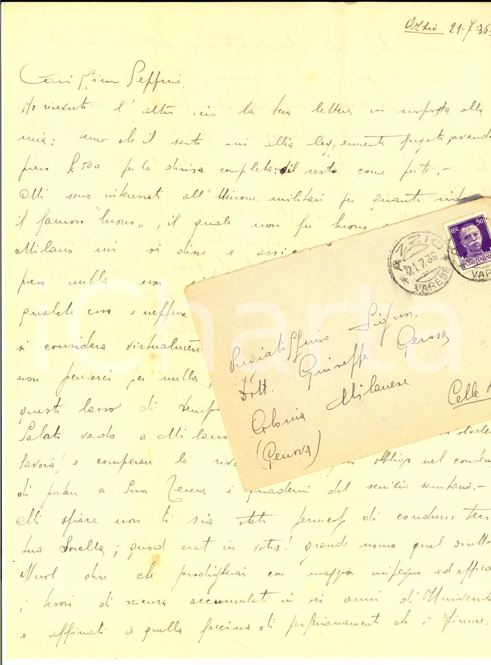 Manoscritto, lettera originale 1936 AZZIO VA Raimondo BARIATTI acquista stivali e rivoltella Autografo 1