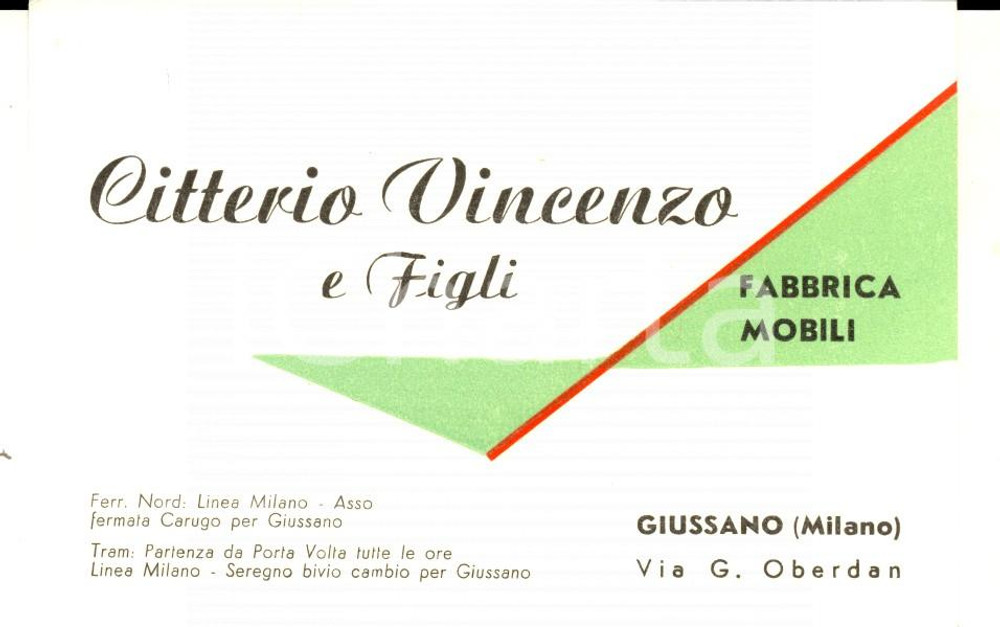 Cartolina originale da collezione 1950 ca GIUSSANO Fabbrica mobili Vincenzo CITTERIO & Figli Biglietto 1