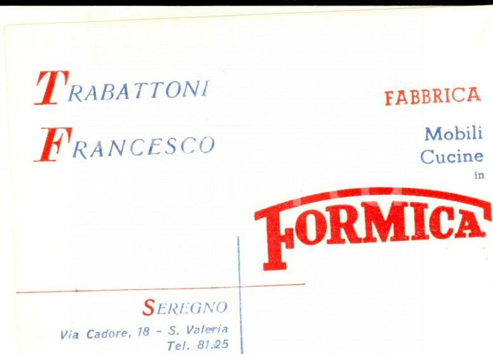 Cartolina originale da collezione 1950 ca SEREGNO Fabbrica mobili Francesco TRABATTONI Biglietto pubblicitario 1