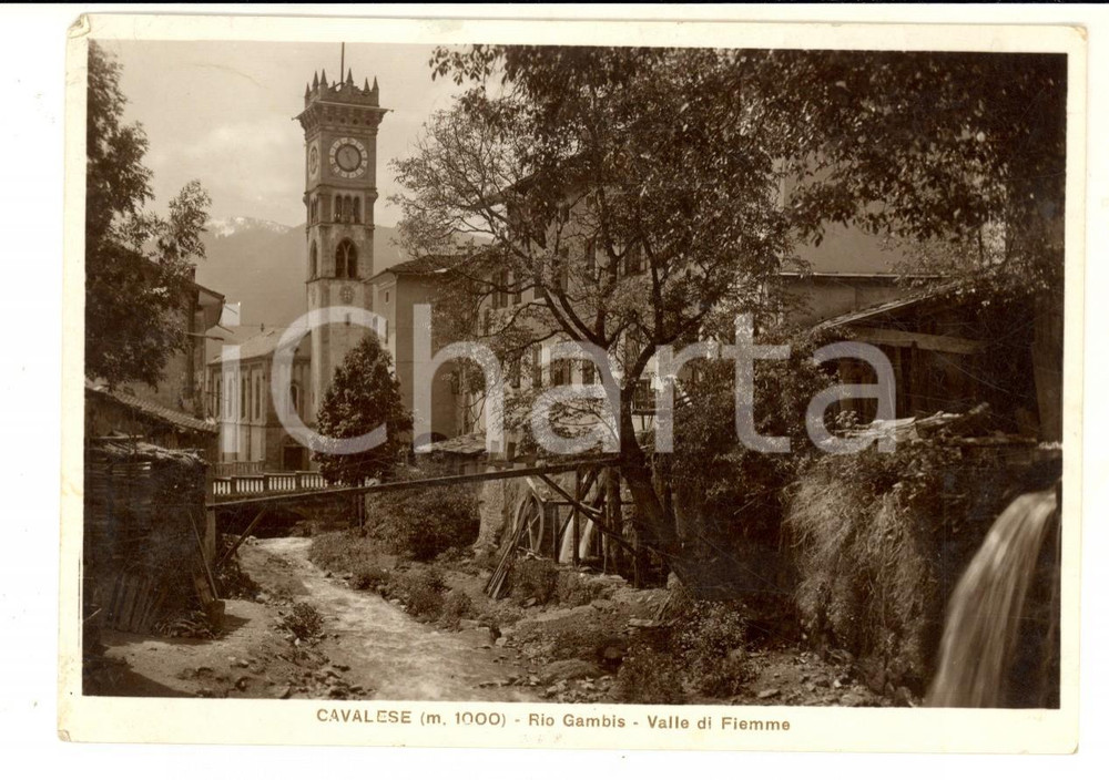 Cartolina originale da collezione 1940 ca CAVALESE TN Panorama con il rio GAMBIS Cartolina postale FG VG 1