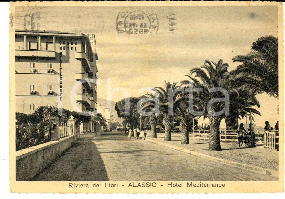 Cartolina originale da collezione 1958 ALASSIO Hotel MEDITERRANEE  Riviera dei Fiori Cartolina ANIMATA FG VG 1