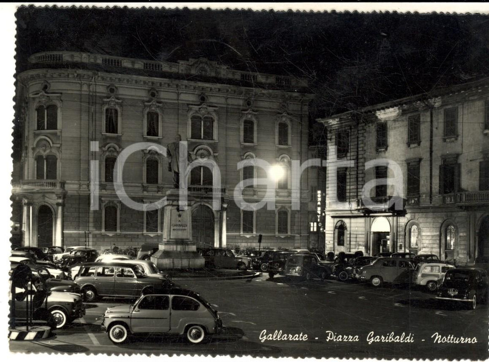 Cartolina originale da collezione 1958 GALLARATE VA Piazza GARIBALDI  Notturno Cartolina FG VG 1