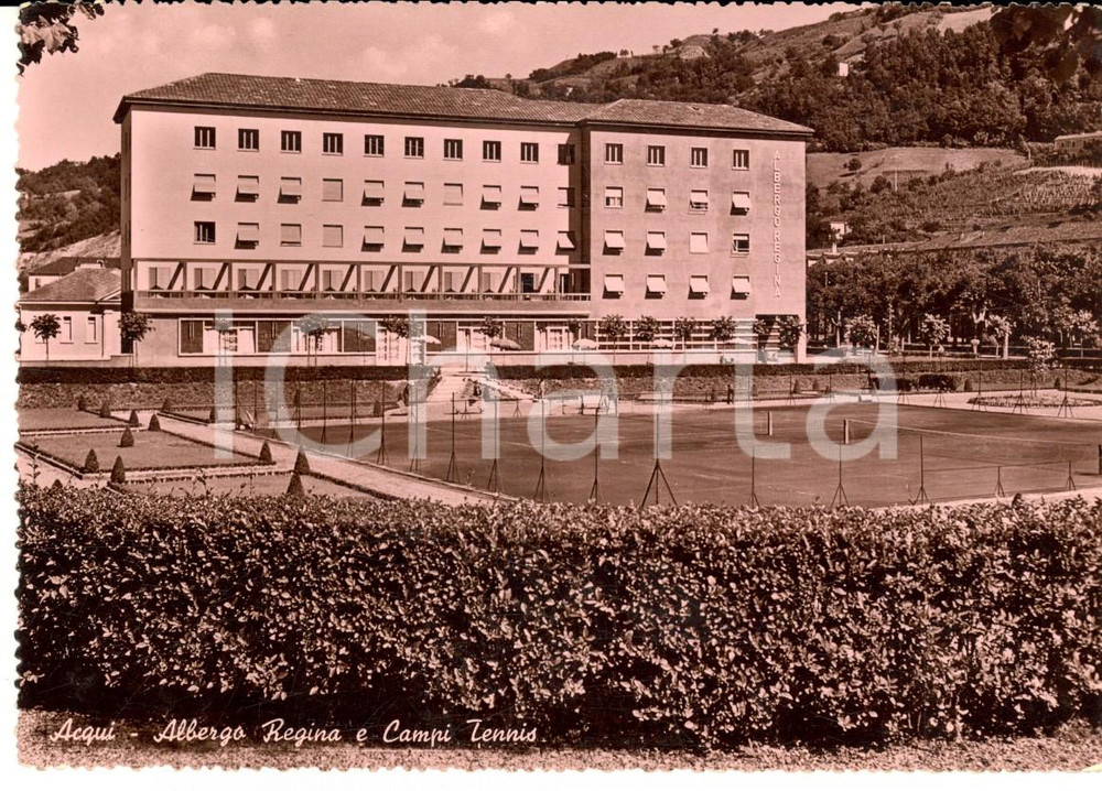 Cartolina originale da collezione 1957 ACQUI TERME AL Albergo REGINA e campi da tennis Cartolina FG VG 1