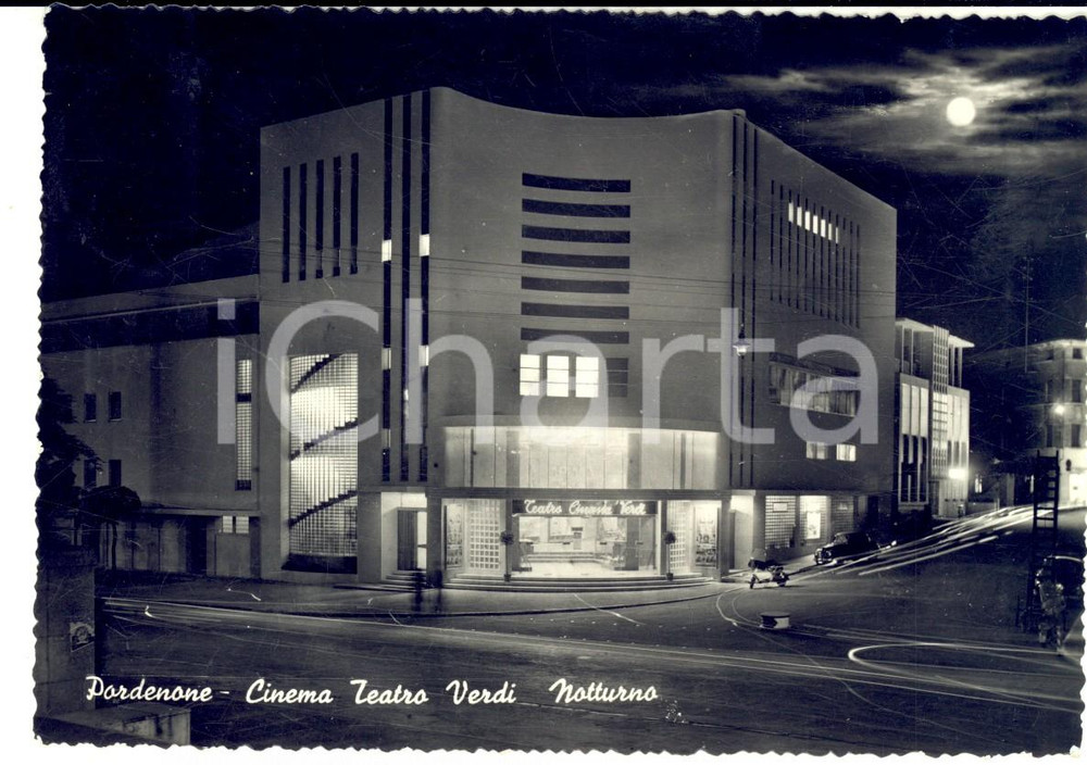 Cartolina originale da collezione 1954 PORDENONE Notturno al Cinema Teatro VERDI Cartolina FG VG 1