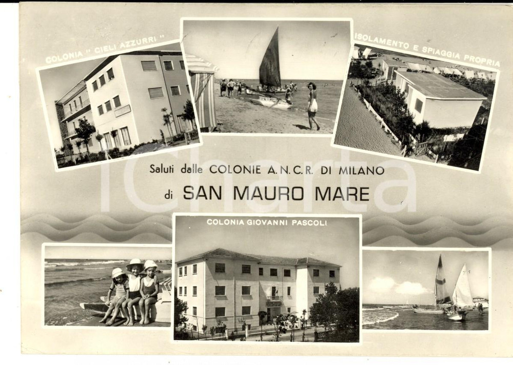Cartolina originale da collezione 1957 SAN MAURO MARE FC Vedutine colonie ANCR di MILANO Cartolina 2 1