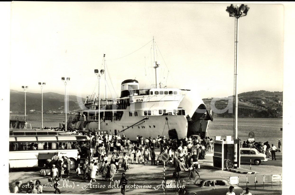 Cartolina originale da collezione 1963 PORTOFERRAIO LI Arrivo della motonave AETHALIA Cartolina VINTAGE FG VG 1