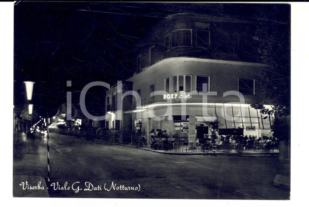 Cartolina originale da collezione 1959 VISERBA RN Notturno su viale DATI con il ROXY BAR Cartolina FG VG 1