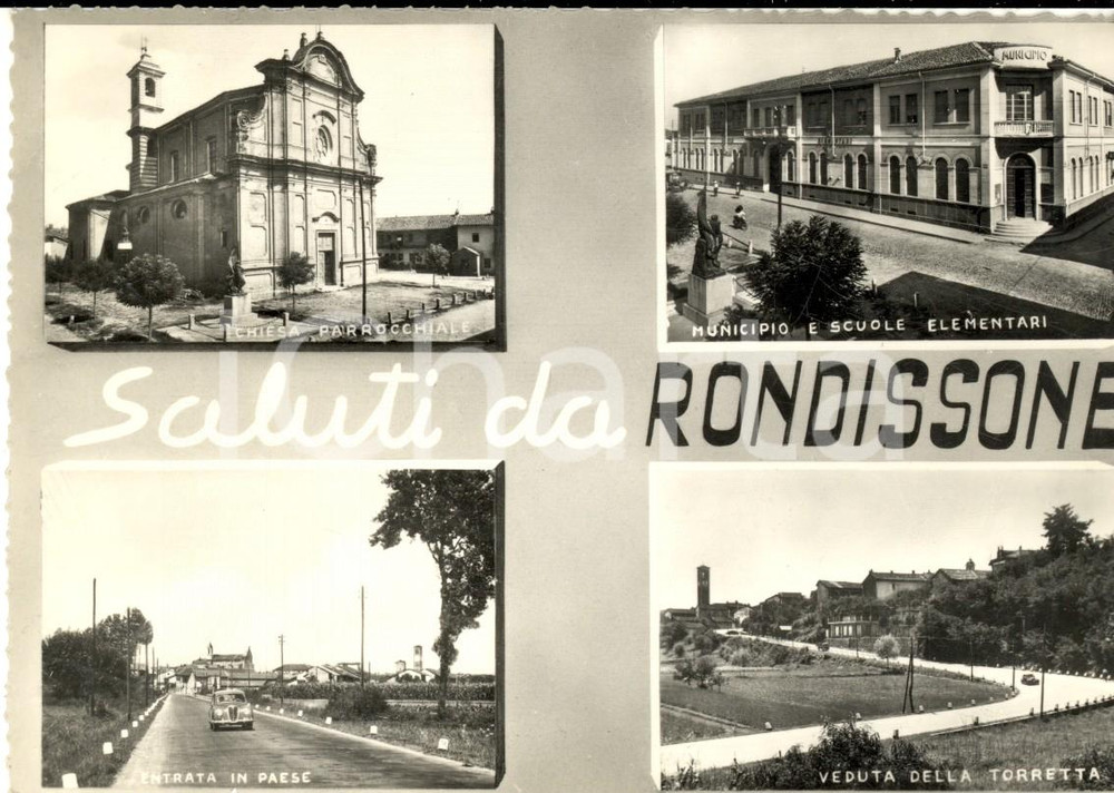 Cartolina originale da collezione 1954 RONDISSONE TO Vedutine con municipio e scuole elementari Cartolina FG 1