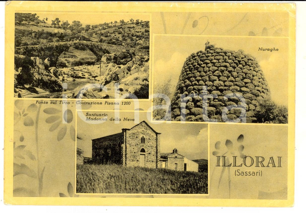 Cartolina originale da collezione 1954 ILLORAI SS Vedutine con santuario e ponte sul TIRSO Cartolina FG VG 1