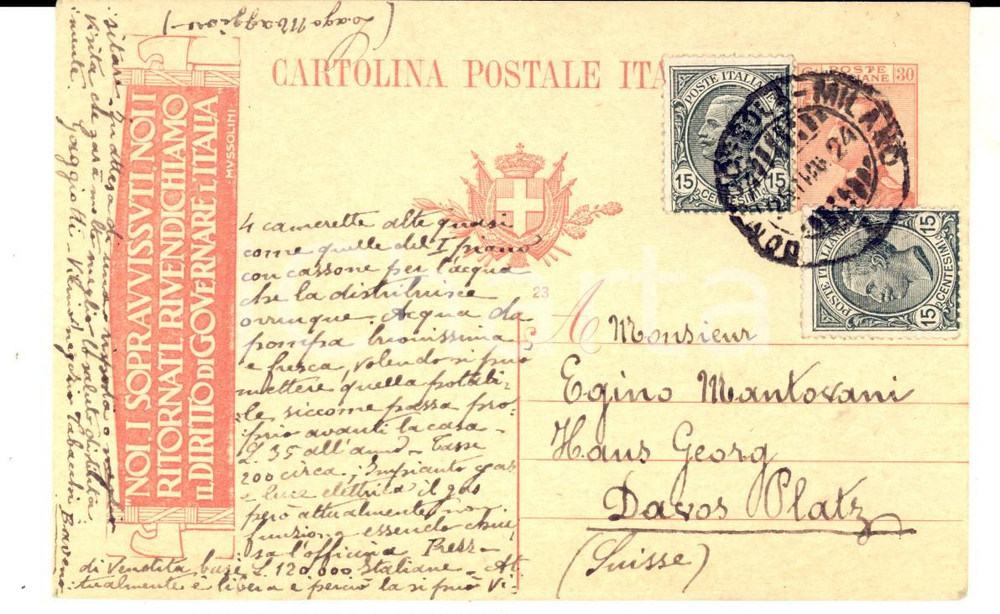 Cartolina originale da collezione 1924 BAVENO Famiglia GAGGIOTTI descrive villetta in vendita Cartolina FP 1