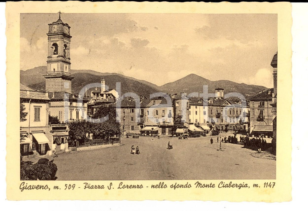 Cartolina originale da collezione 1936 GIAVENO TO Piazza SAN LORENZO e monte CIABERGIA Cartolina FG VG 1