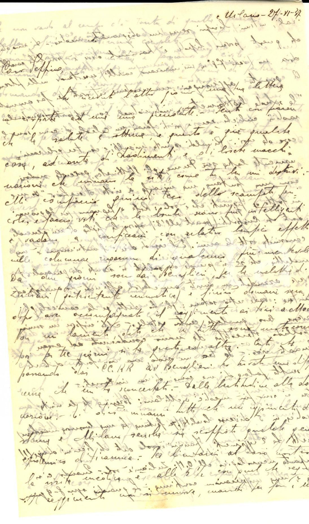 Manoscritto, lettera originale 1937 MILANO Vita da medico per Raimondo BARIATTI Lettera a Giuseppe GEROSA 1