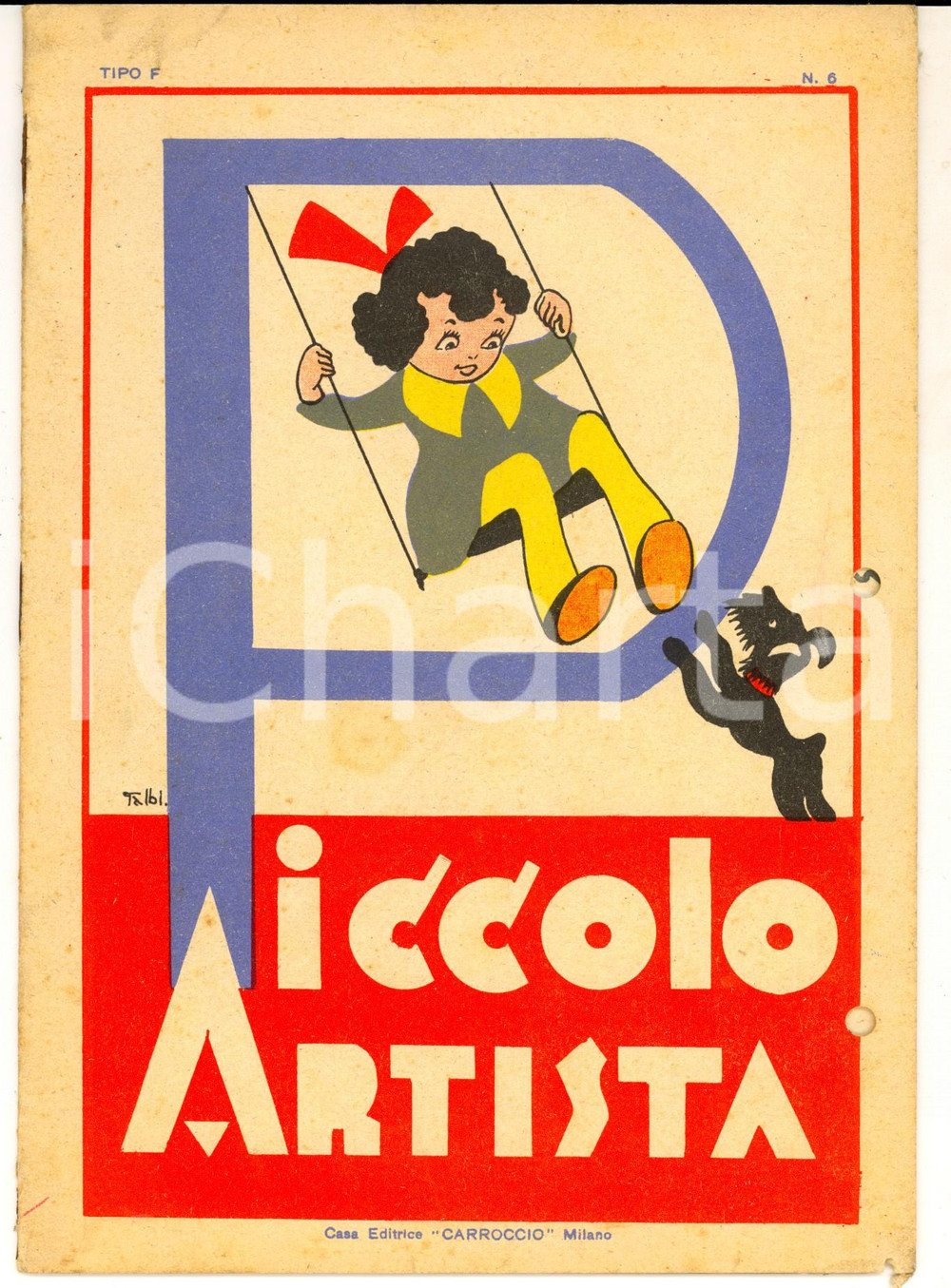 Oggetto da collezione cartaceo 1940 MILANO IL PICCOLO ARTISTA Quaderno da colorare Ed. CARROCCIO DANNEGGIATO 1