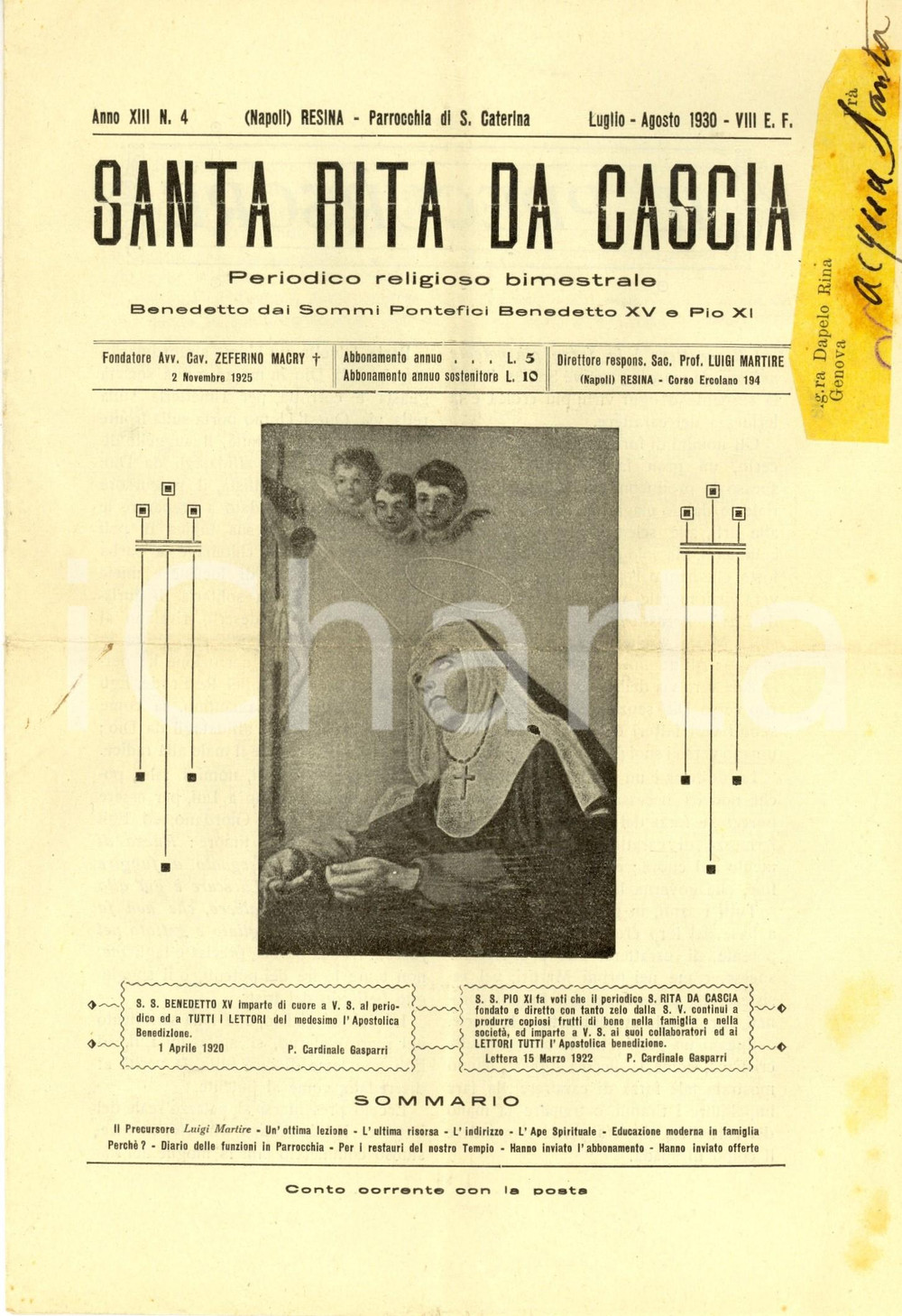 Giornale, rivista storica 1930 RESINA NA SANTA RITA DA CASCIA Bollettino parrocchia S. CATERINA n° 4 1