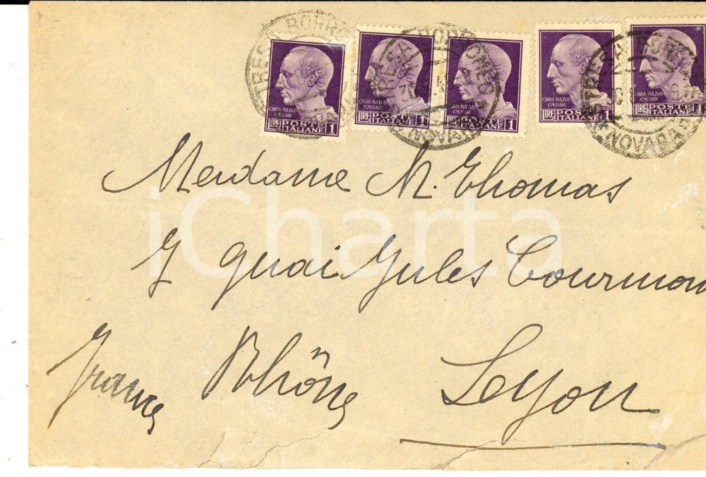 Cartolina originale da collezione 1945 STORIA POSTALE Busta STRESA per Francia Striscia L. 1 Imperiale senza fasci 1