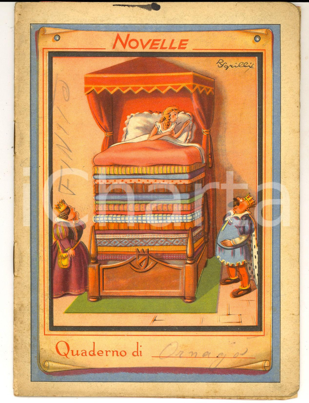 Oggetto da collezione cartaceo 1950 ca Quaderno illustrato Roberto SGRILLI Novelle  La principessa sul pisello 1