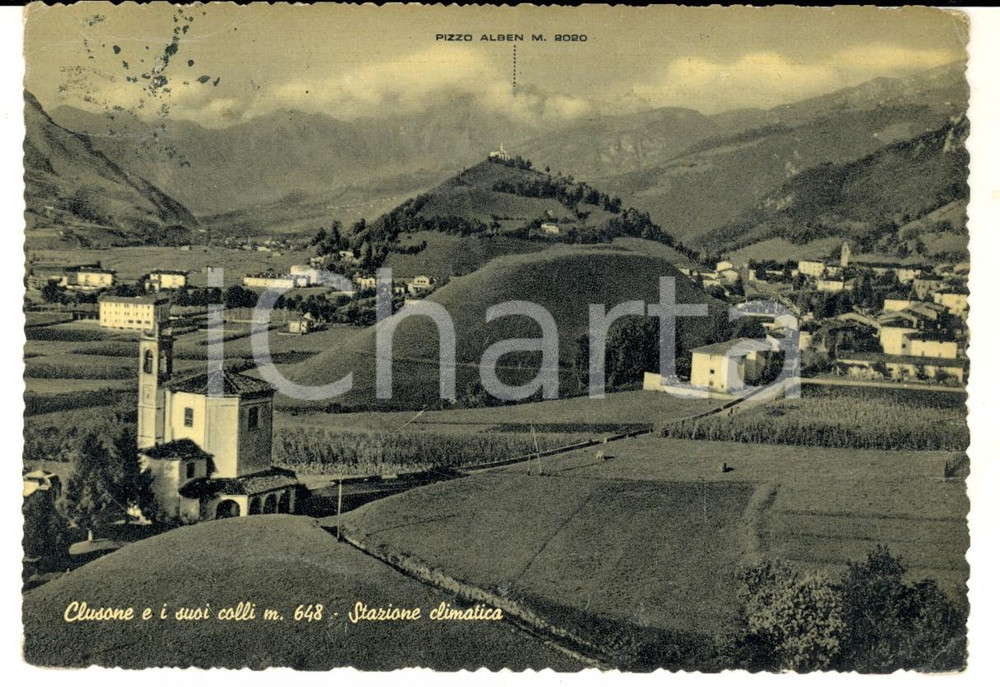 Cartolina originale da collezione 1956 CLUSONE BG Panorama con il Pizzo ALBEN Cartolina postale FG VG 1