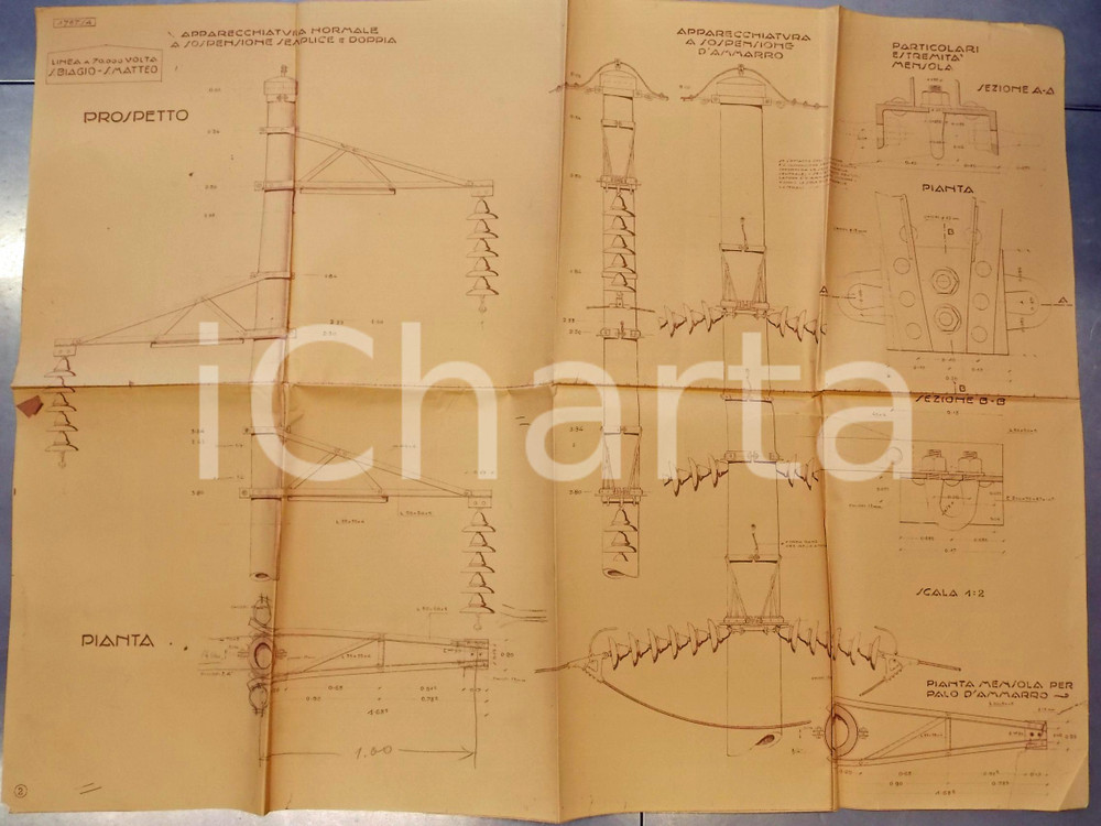 Stampa, bozzetto originale 1929 VERONA E.A.G. S. BIAGIOS. MATTEO Apparecchiatura a sospensione Progetto 1