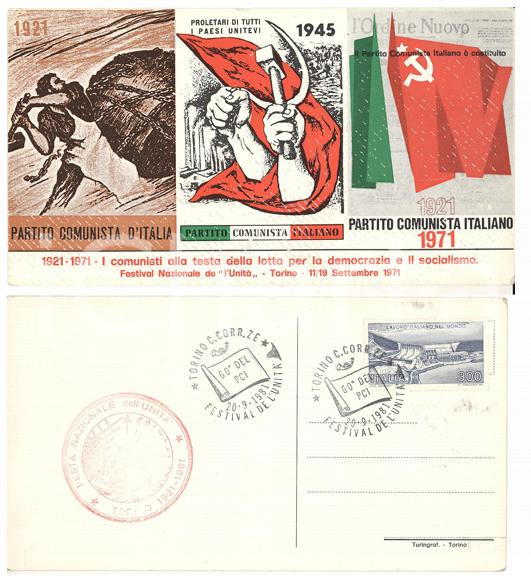 Materiale pubblicitario d’epoca 1971 STORIA POSTALE 60Â° PARTITO COMUNISTA Cartolina annullo Primo giorno 20x11 1