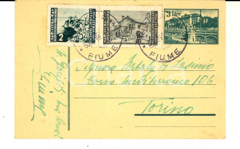 Cartolina originale da collezione 1946 STORIA POSTALE Cartolina postale francobolli OCCUPAZIONE Littorale sloveno 1