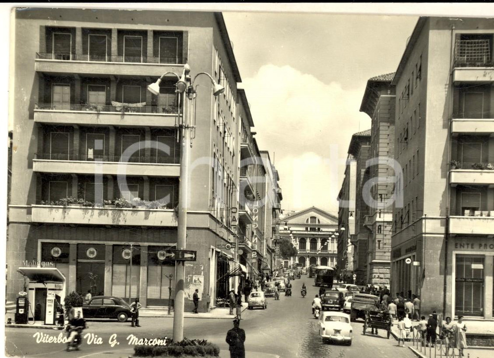 Cartolina originale da collezione 1961 VITERBO Veduta di via MARCONI Cartolina ANIMATA auto FG VG 1