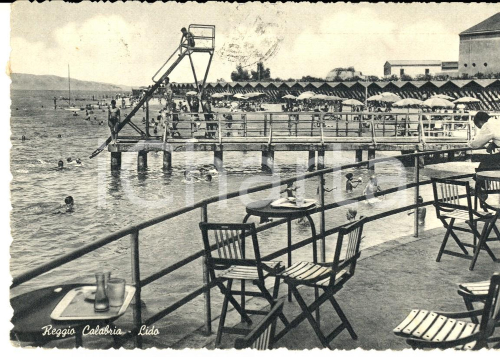 Cartolina originale da collezione 1954 REGGIO CALABRIA Veduta del Lido affollato Cartolina postale FG VG 1