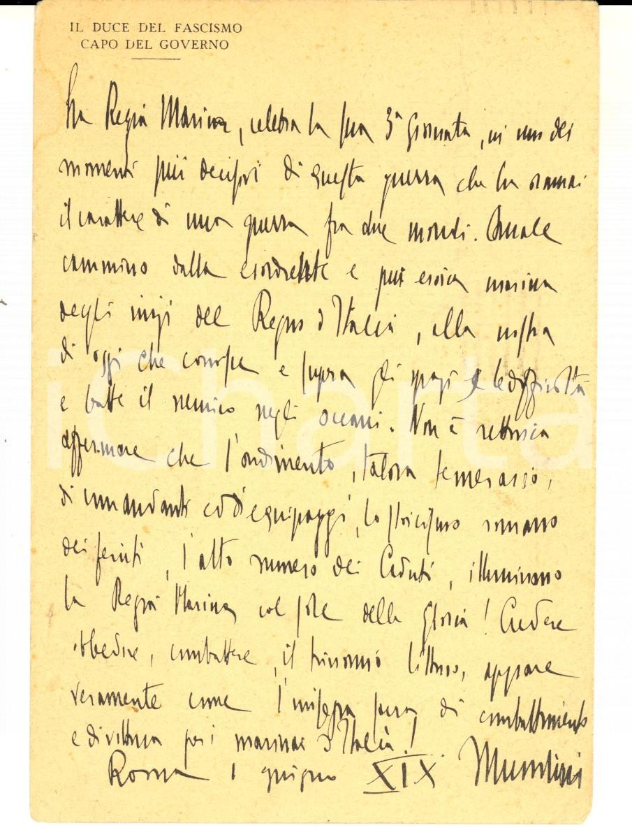 Cartolina originale da collezione 1942 WW2 Mussolini alla Regia Marina nella sua 3 giornata Cartolina FG 1