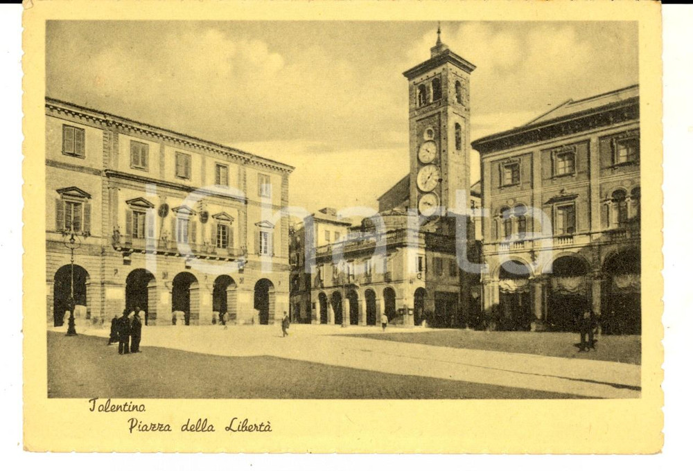 Cartolina originale da collezione 1953 TOLENTINO MC Piazza della LibertÃ  Cartolina ANIMATA FG VG 1