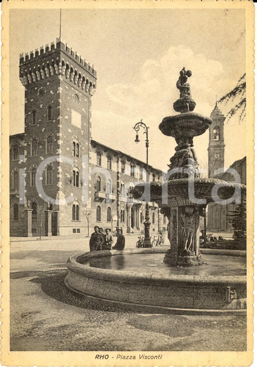 Cartolina originale da collezione 1938 RHO MI Veduta di PIAZZA VISCONTI Cartolina ANIMATA donne FG VG 1
