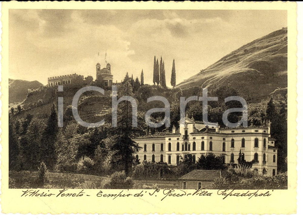 Cartolina originale da collezione 1935 VITTORIO VENETO Tempio di S. ROCCO e Villa PAPADOPOLI Cartolina FG VG 1
