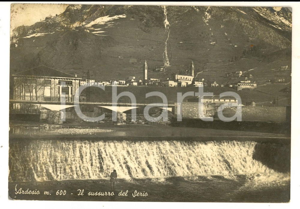 Cartolina originale da collezione 1952 ARDESIO BG Panorama con il ponte sul SERIO Cartolina ANIMATA FG VG 1