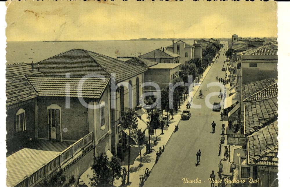 Cartolina originale da collezione 1957 VISERBA DI RIMINI Veduta di viale Giuliano DATI Cartolina ANIMATA FG VG 1
