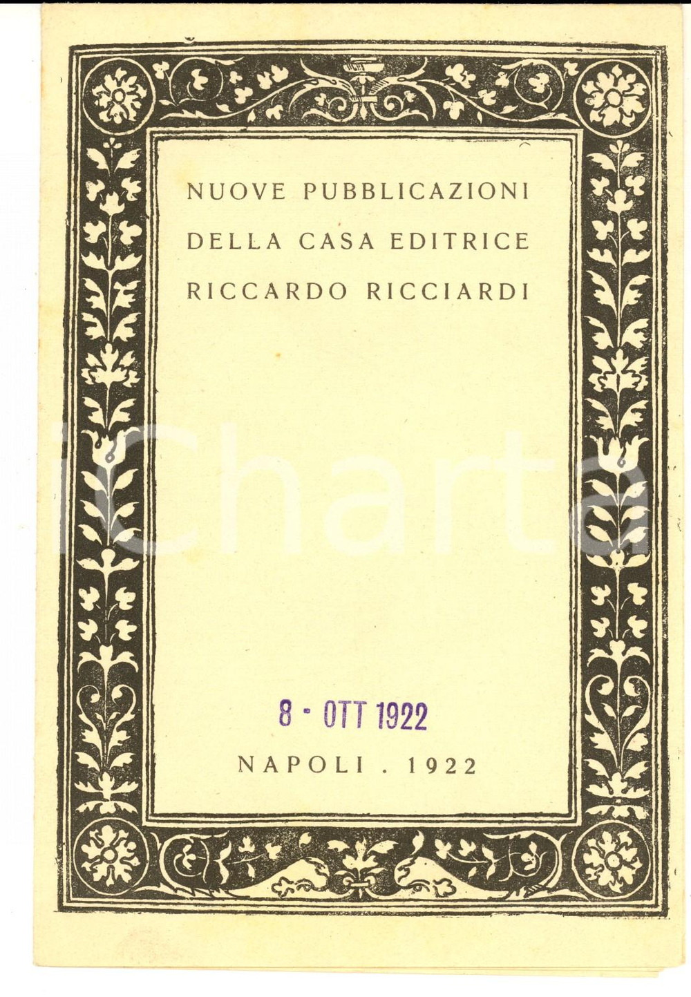 Materiale pubblicitario d’epoca 1922 NAPOLI Casa Editrice Riccardo RICCIARDI  Pubblicitario 1