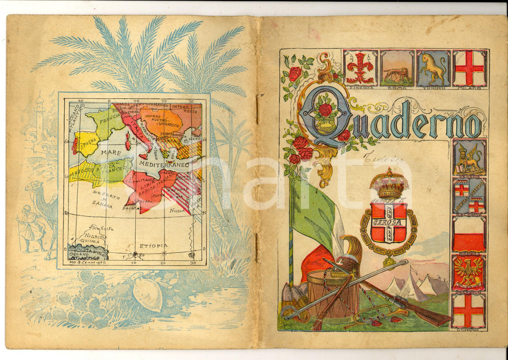 Oggetto da collezione cartaceo 1916 Quaderno Ermanno GEROSA Tedesco  Copertina COLONIE ITALIANE 1