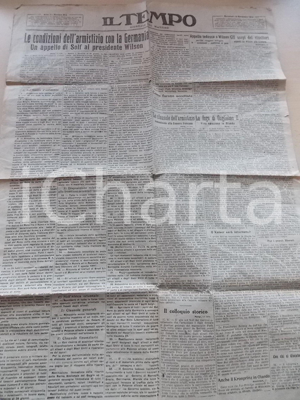 Giornale, rivista storica 1915 IL TEMPO Le condizioni dell armistizio con la Germania Giornale n° 314 1