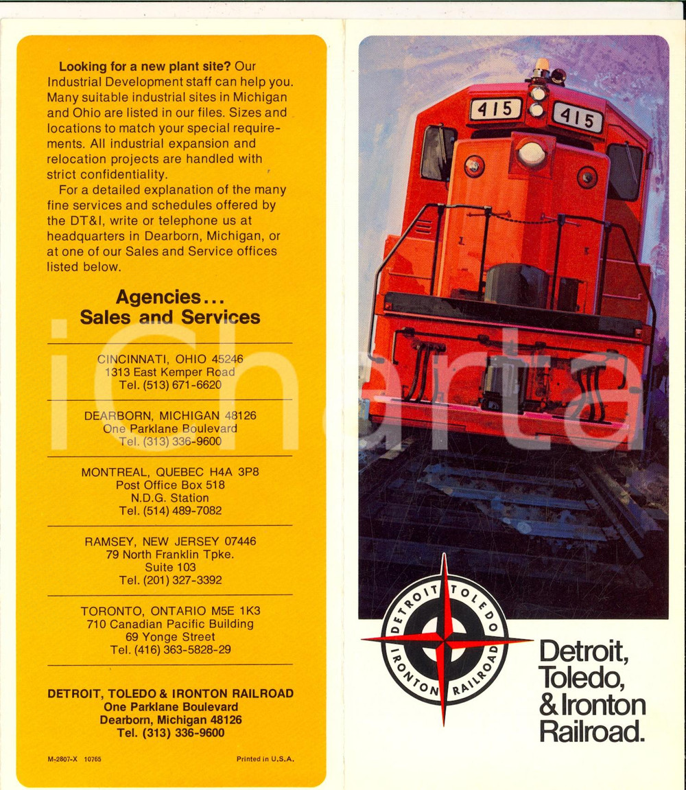 Materiale pubblicitario d’epoca 1976 DETROIT, TOLEDO & IRONTON RAILROAD Pieghevole con mappa ILLUSTRATO 1
