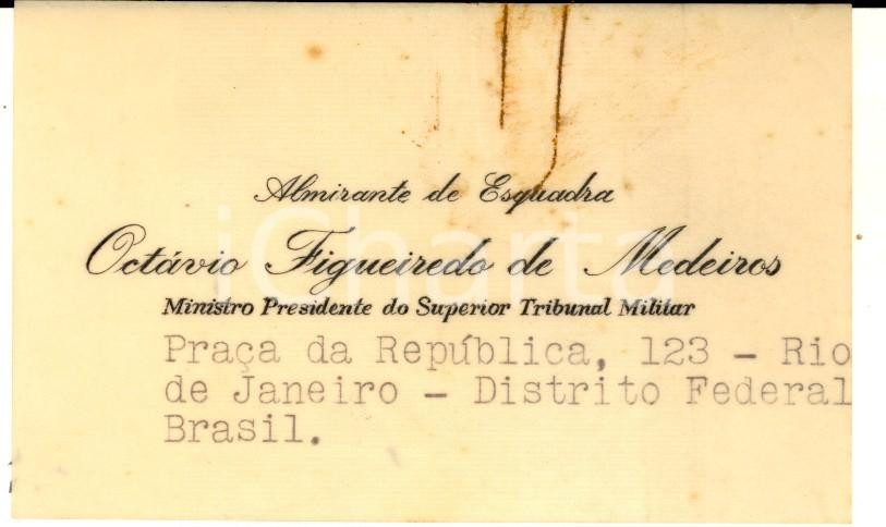 Oggetto da collezione cartaceo 1960 ca RIO DE JANEIRO Octavio FIGUEIREDO DE MEDEIROS Biglietto da visita 1