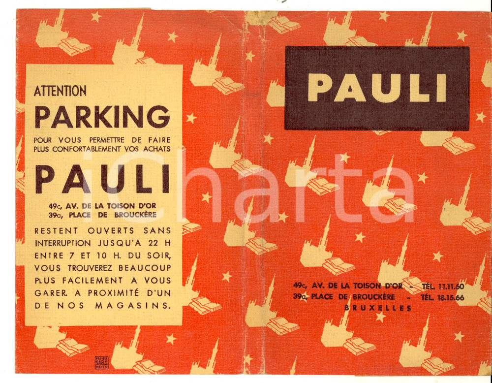 Oggetto da collezione cartaceo 1950 ca BRUXELLES Magasins PAULI Busta PUBBLICITARIA vuota 13x19 cm 1