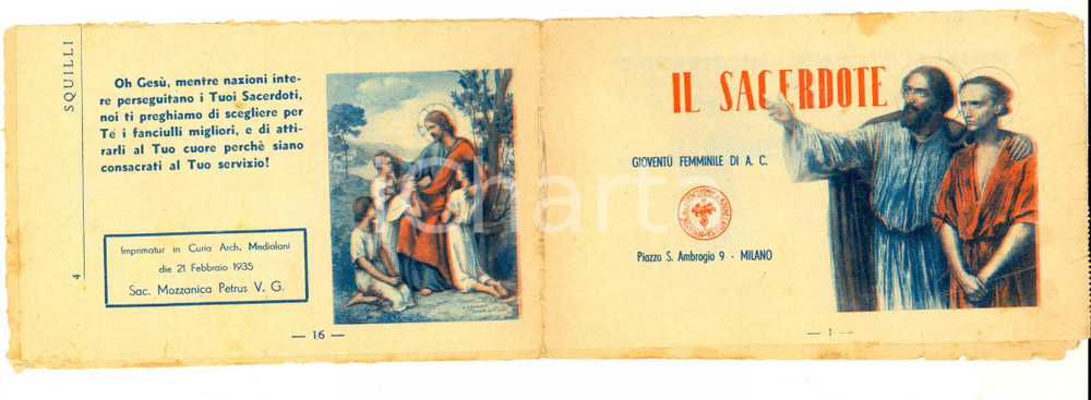 Libro, pubblicazione d epoca 1935 MILANO IL SACERDOTE Libretto Gioventù Femminile AZIONE CATTOLICA 16 pp. 1