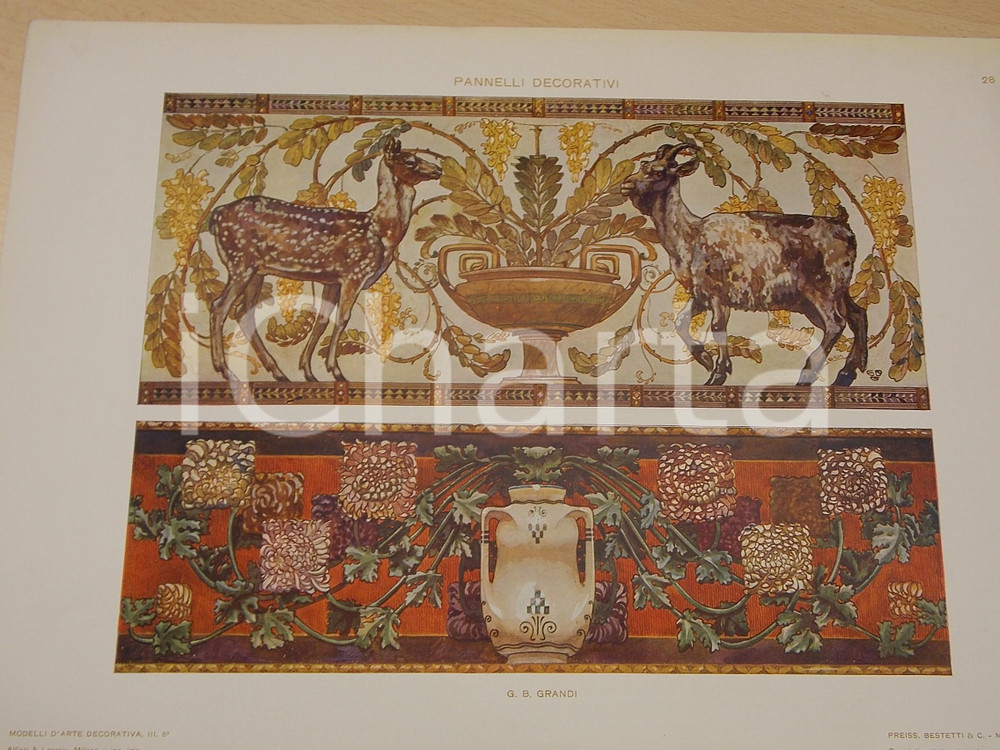 Stampa, bozzetto originale 1910 ca ARTE DECORATIVA G. B. GRANDI Pannelli decorativi Tavola 25x35 cm 1