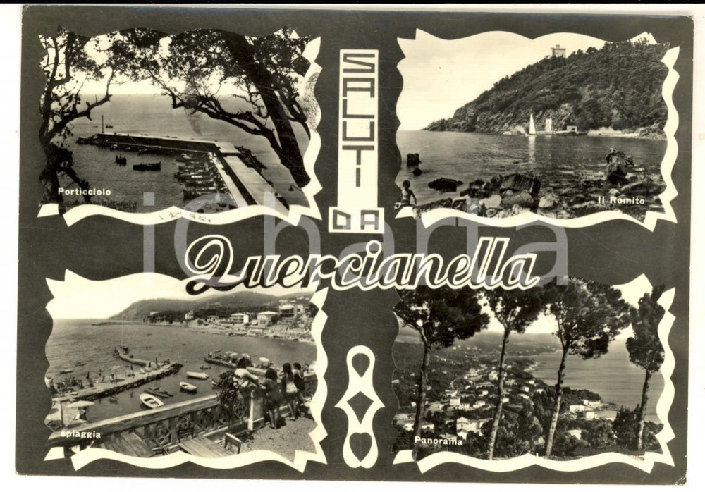 Cartolina originale da collezione 1965 QUERCIANELLA LI Vedutine IL ROMITO e il porticciolo Cartolina FG VG 1