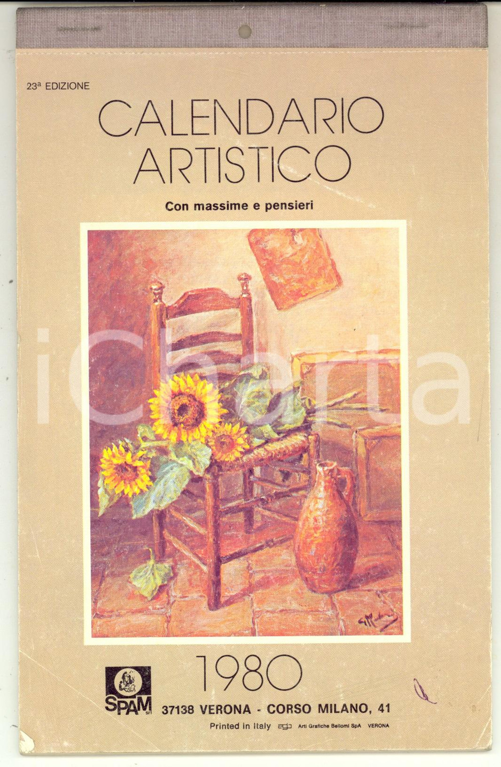 Oggetto da collezione cartaceo 1980 SPAM Calendario artistico con massime e pensieri  ILLUSTRATO 1