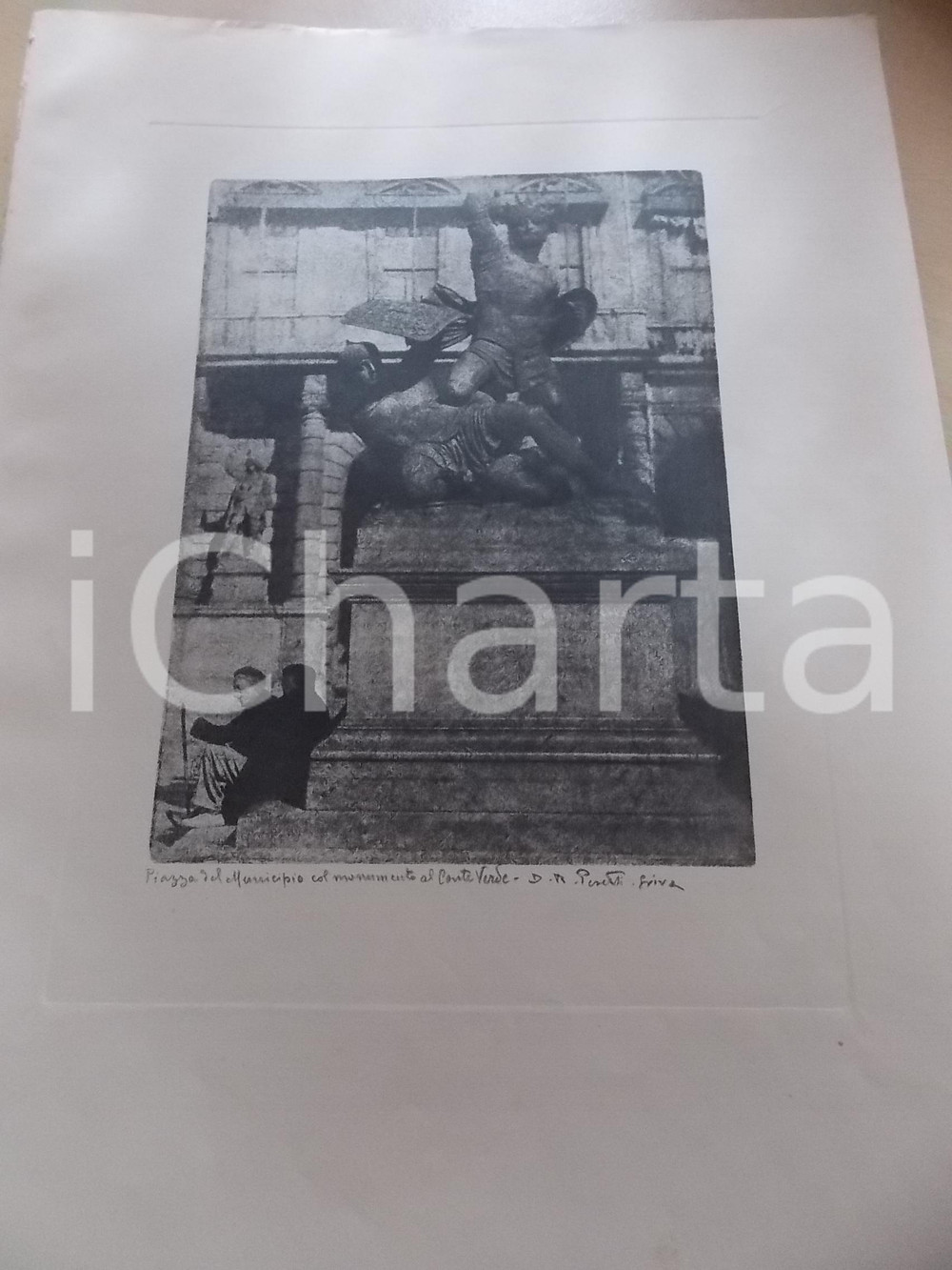 Stampa, bozzetto originale 1950 ca D. R.  PERETTI GRIVA  TORINO Monumento al Conte Verde Stampa 31x42 cm 1