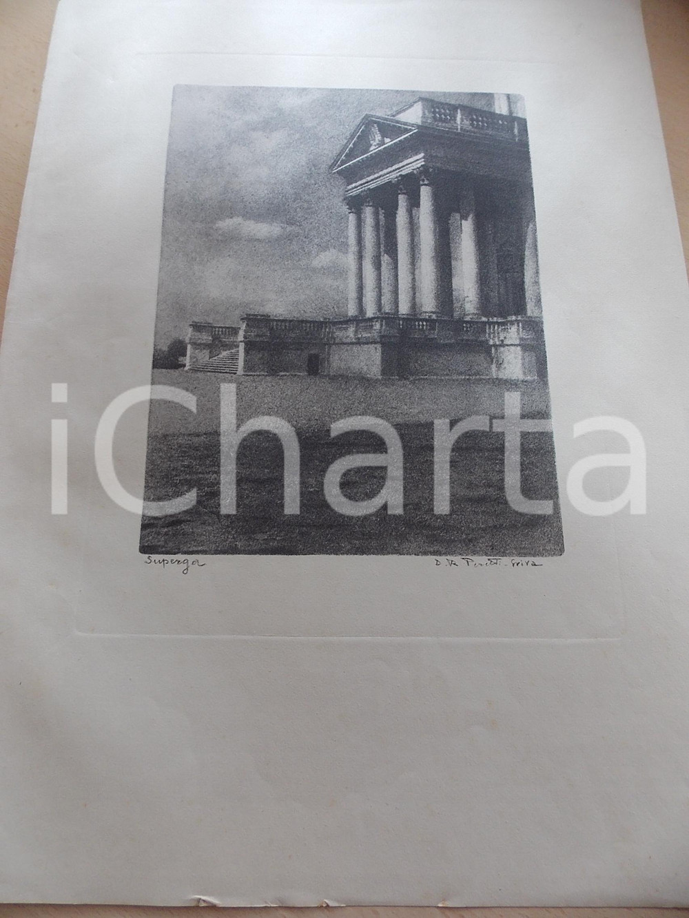 Stampa, bozzetto originale 1950 ca Domenico Riccardo PERETTI GRIVA  TORINO Superga Stampa 31x42 1