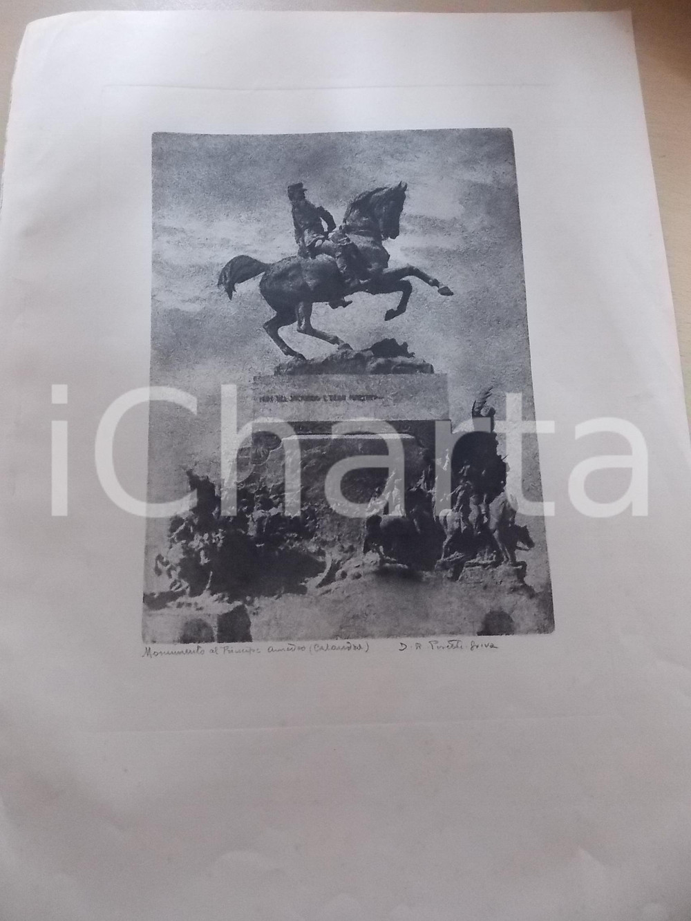 Stampa, bozzetto originale 1950 ca D. R.  PERETTI GRIVA  TORINO Monumento Principe Amedeo Stampa 31x42 cm 1