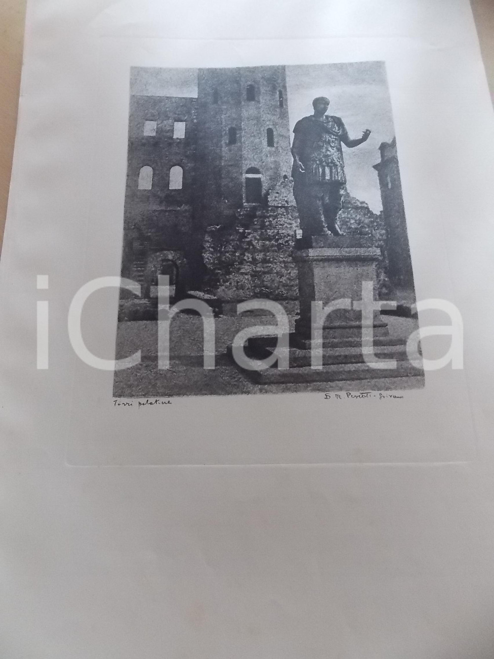 Stampa, bozzetto originale 1950 ca Domenico Riccardo PERETTI GRIVA  TORINO Torri palatine Stampa 31x42 1