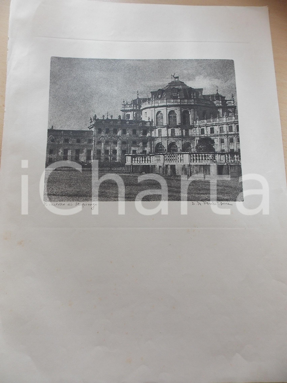 Stampa, bozzetto originale 1950 ca Domenico Riccardo PERETTI GRIVA  TORINO Castello di Stupinigi Stampa 1
