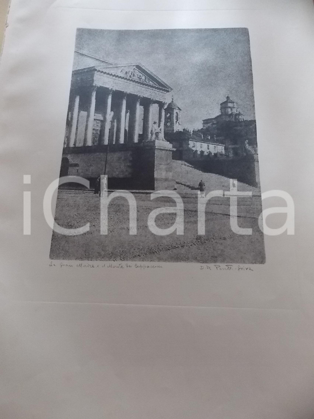 Stampa, bozzetto originale 1950 ca Domenico Riccardo PERETTI GRIVA  TORINO Gran Madre Stampa 31x42 1